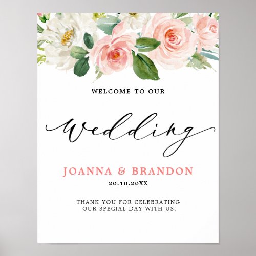 Blush Pink Floral Modern Botanical Wedding Welcome Poster
