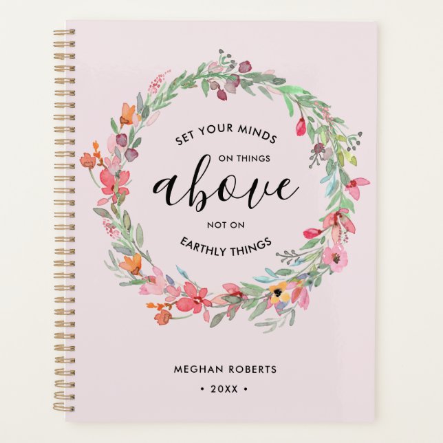 Blush Pink Floral Modern Personalized Scripture Planner (Front)