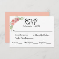 Blush Pink Floral Modern Script Wedding  RSVP Card
