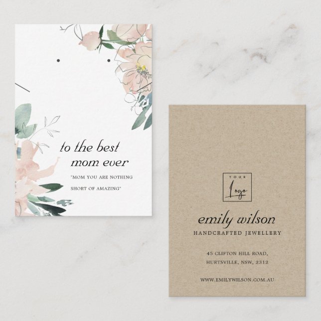 BLUSH PINK FLORAL MOM GIFT NECKLACE EARRING CARD (Front/Back)