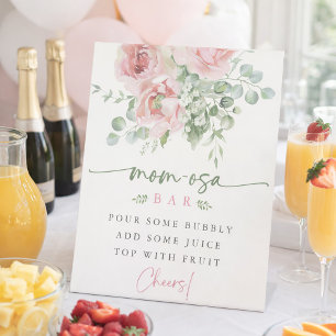 Blush Pink Floral Mom-osa Bar Baby Shower Pedestal Sign