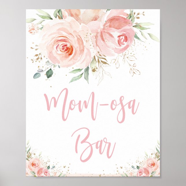Blush Pink Floral Mom-osa Bar Baby Shower Sign  (Front)