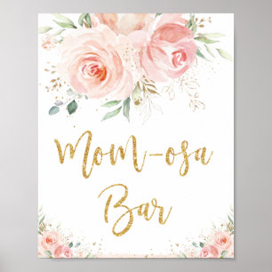 Blush Pink Floral Mom-osa Bar Baby Shower Sign