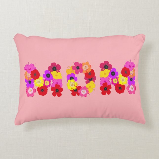 Blush Pink Floral Mom Typographic Accent Pillow (Front)