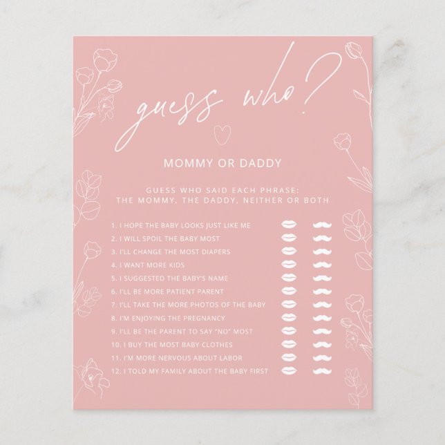  Blush Pink Floral Mommy or Daddy Baby Shower Game (Front)