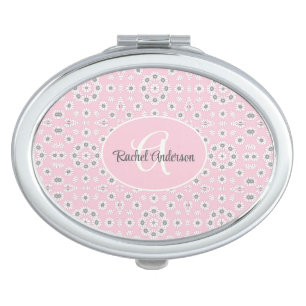 Blush Pink Floral Monogram compact mirror