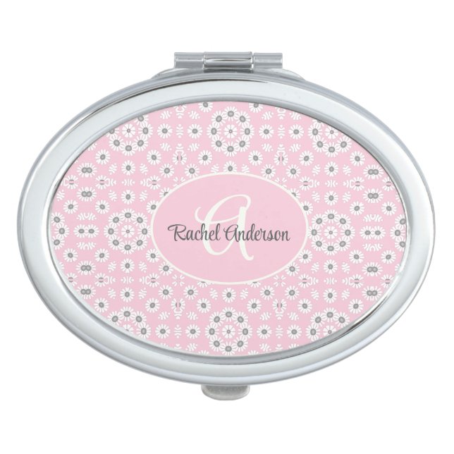 Blush Pink Floral Monogram compact mirror (Front)