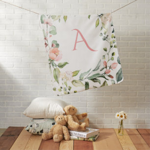 Blush Pink Floral Monogram Elegant Nursery Baby Blanket