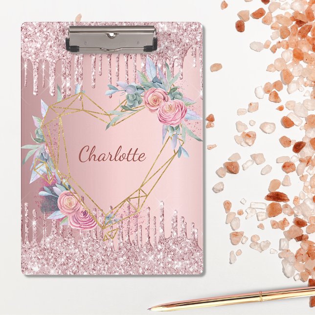 Blush pink floral monogram name  clipboard (Creator Uploaded)