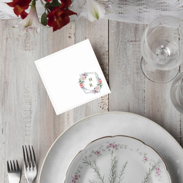 Blush Pink Floral Monogram Wedding Cocktail Napkin (Creator Uploaded)