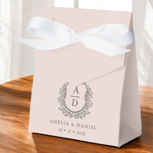Blush Pink Floral Monogram Wedding Crest Modern Favor Boxes