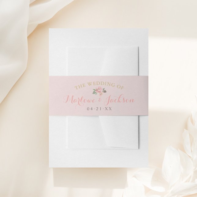 Blush Pink Floral Monogram Wedding Invitation Belly Band (Creator Uploaded)