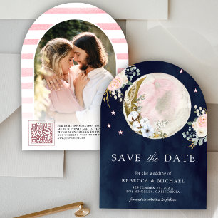 Blush Pink Floral Moon Arch Navy Photo Wedding Save The Date