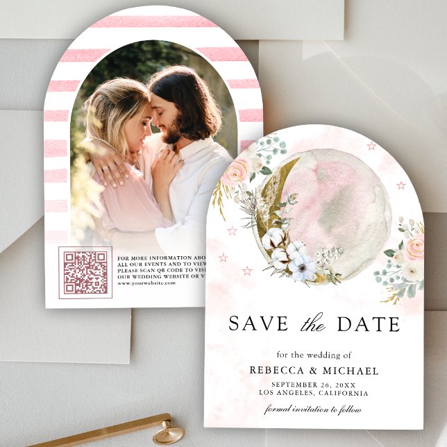 Blush Pink Floral Moon Arch Photo Wedding Save The Date (Creator Uploaded)