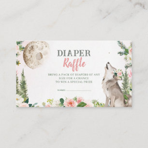 Blush Pink Floral Moon Forest Wolf Diaper Raffle Enclosure Card
