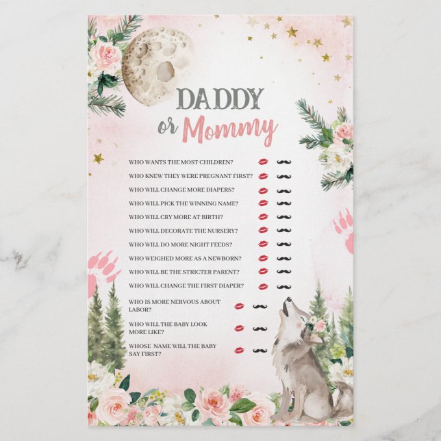 Blush Pink Floral Moon Wolf Daddy or Mommy Games (Front)