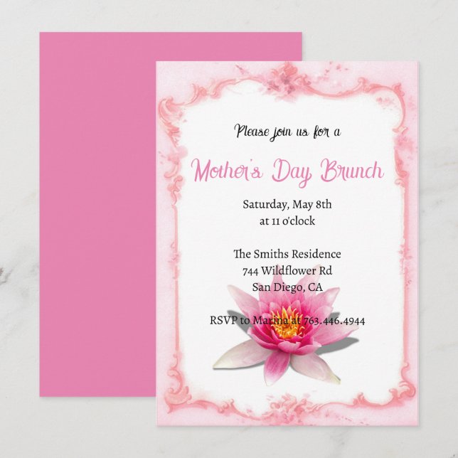 Blush Pink  Floral Mother's Day Brunch Invitat Invitation (Front/Back)