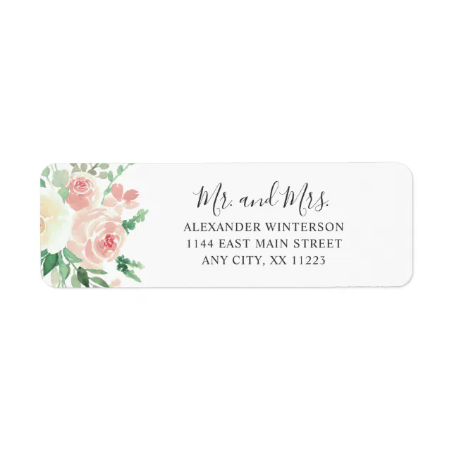 Blush Pink Floral MR & MRS return address Label | Zazzle