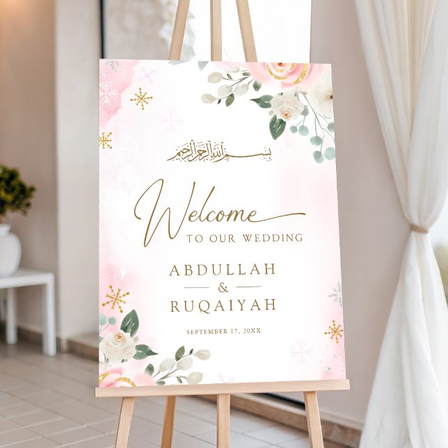 Blush Pink Floral Muslim Wedding Welcome Sign (Creator Uploaded)