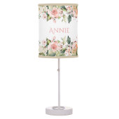 Blush Pink Floral Name Elegant Nursery Table Lamp (Front)