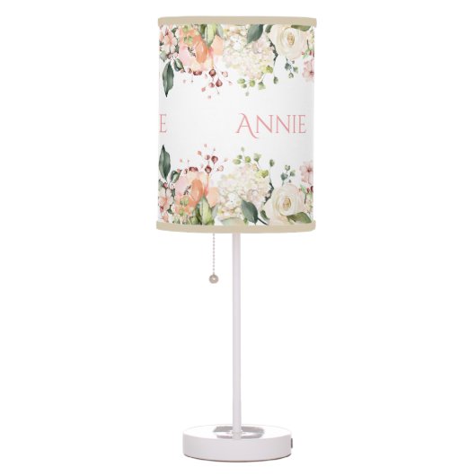 Blush Pink Floral Name Elegant Nursery Table Lamp (Right)