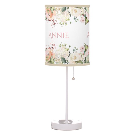 Blush Pink Floral Name Elegant Nursery Table Lamp (Left)