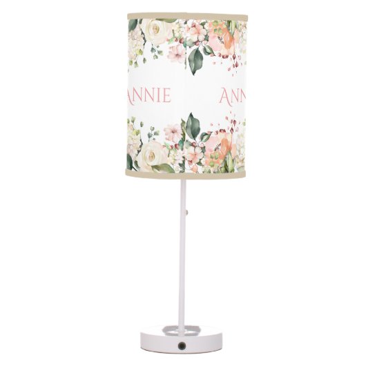 Blush Pink Floral Name Elegant Nursery Table Lamp (Back)