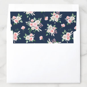 Blush Pink Floral Navy Blue Wedding Envelope Liner