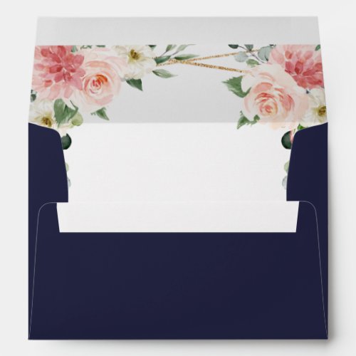Blush Pink Floral Navy Geometric Botanical Wedding Envelope