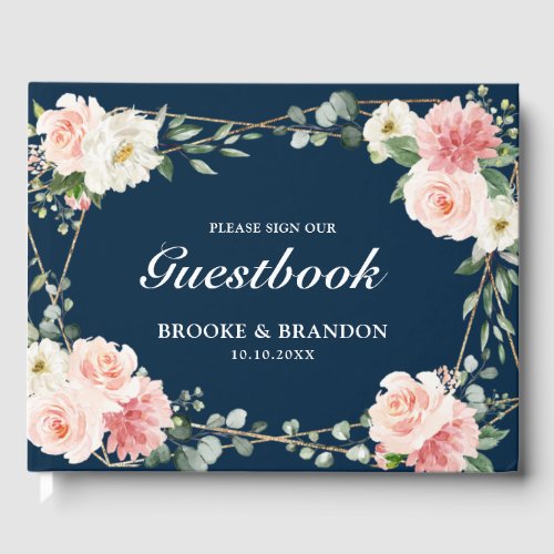 Blush Pink Floral Navy Geometric Botanical Wedding Guest Book