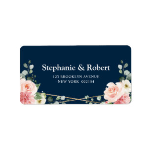 Blush Pink Floral Navy Geometric Botanical Wedding Label