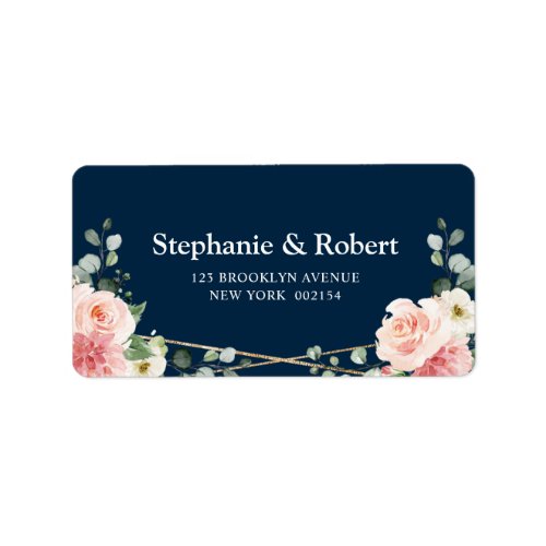 Blush Pink Floral Navy Geometric Botanical Wedding Label