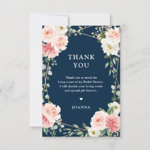 Blush Pink Floral Navy Geometric Botanical Wedding Thank You Card
