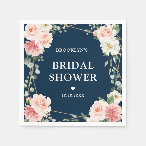 Blush Pink Floral Navy Geometric  Bridal Shower    Napkins
