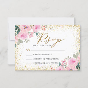 Blush Pink Floral Nuestra Boda Wedding RSVP Invitation