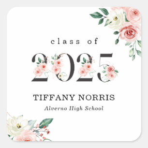 Blush Pink Floral Numbers Graduation Sticker