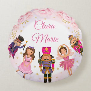Blush Pink Floral Nutcracker Ballerina Baby Girl Round Pillow