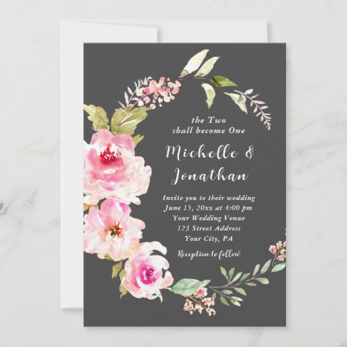 Blush Pink Floral on Grey Christian Wedding Invitation