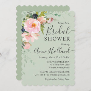 Blush Pink Floral on Sage Green Bridal Shower Invitation