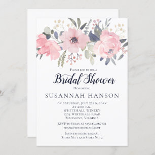 Blush Pink Floral on White Bridal Shower Invitation