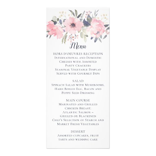 Blush Pink Floral on White Wedding  Menu