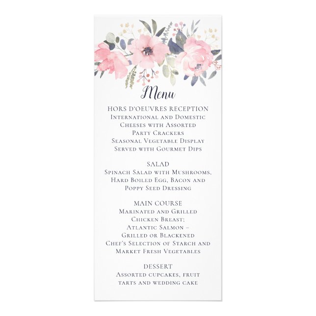 Blush Pink Floral on White Wedding | Menu (Front)