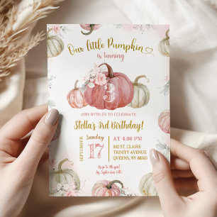 Blush Pink Floral Our Little Pumpkin Birthday Invitation