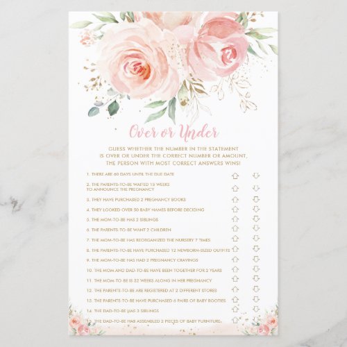 Blush Pink Floral Over or Under Baby Shower Game