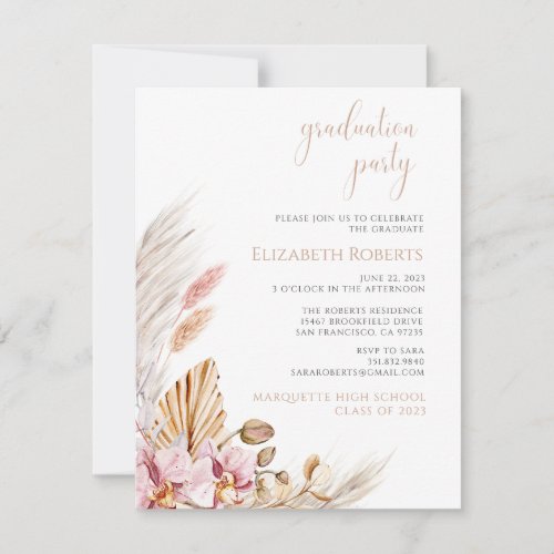 Blush Pink Floral Pampas Grass Graduation Party
