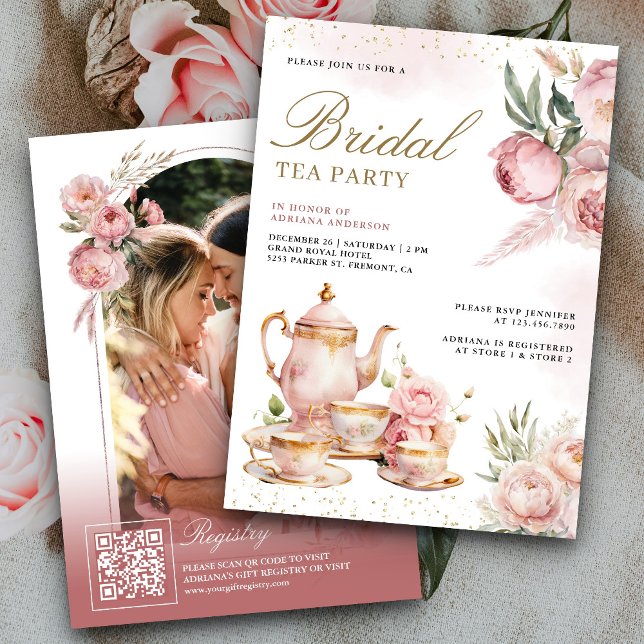 Blush Pink Floral Pampas Tea Party Bridal Shower Invitation (Creator Uploaded)