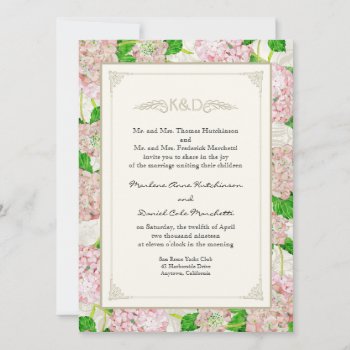 Blush Pink Floral Pastel Hydrangea Watercolor Lace Invitation by VintageWeddings at Zazzle