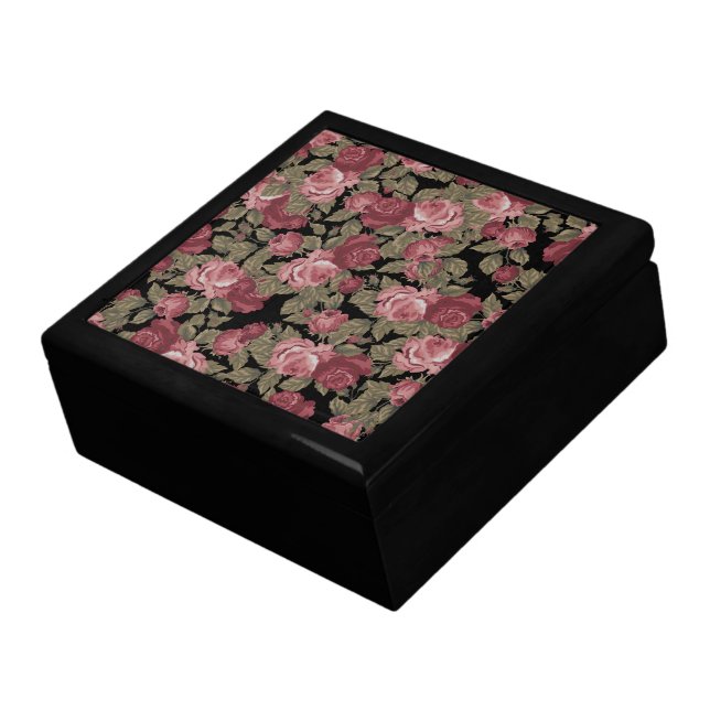 Blush Pink Floral Pattern on Black Background Gift Box (Side)