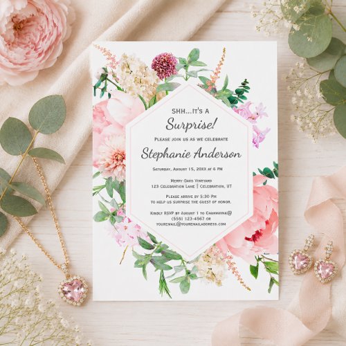 Blush Pink Floral Peony Surprise Birthday Party | Invitation