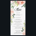Blush Pink Floral Peony Wedding Menu<br><div class="desc">Designed to match our pastel watercolor Classic Pink Floral wedding collection,  this double-sided design features a floral frame and your wedding menu items. Personalize with your own meal selections and colors.</div>